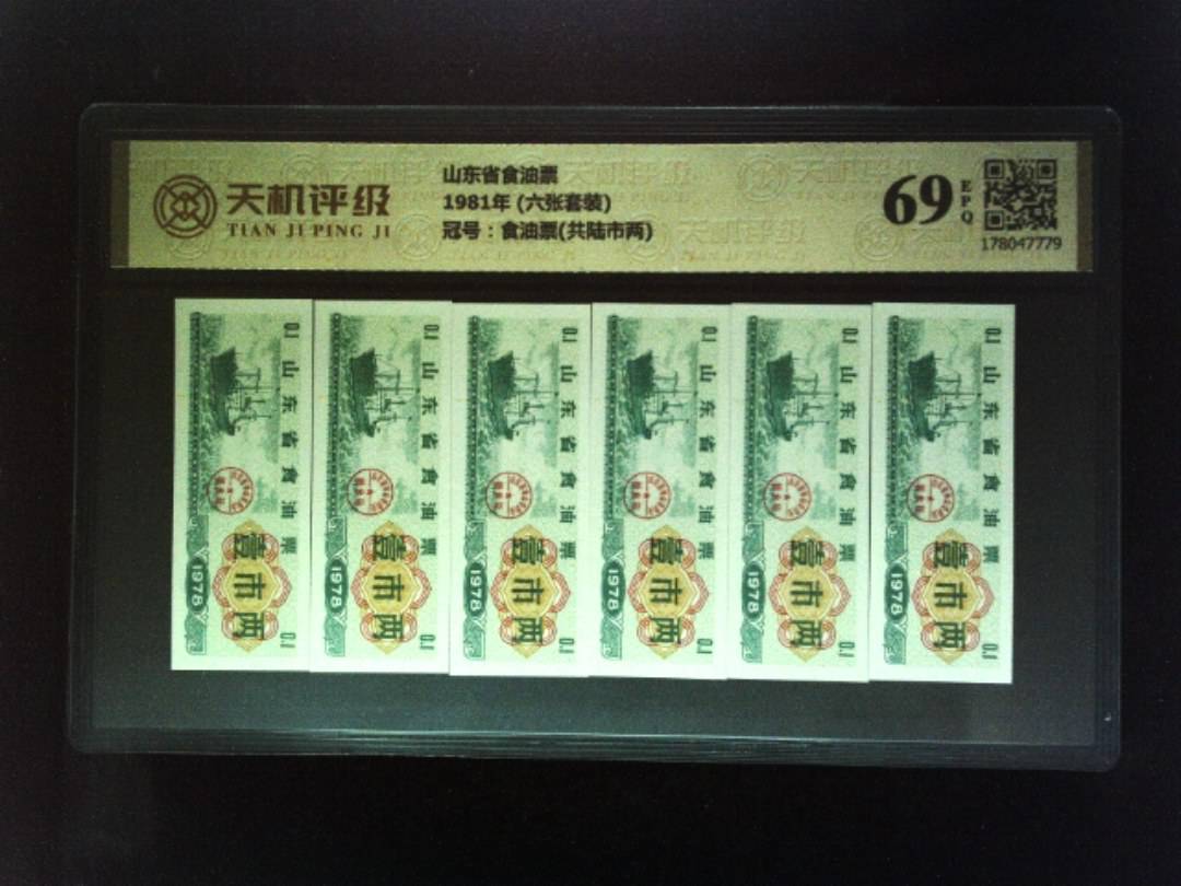 山东省食油票1981年 (六张套装)，冠号食油票(共陆市两)，纸币，钱币收藏