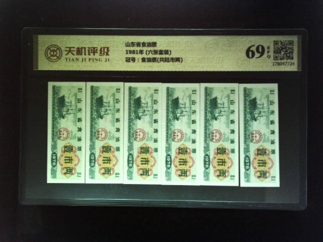 山东省食油票1981年 (六张套装)，冠号食油票(共陆市两)，纸币，钱币收藏