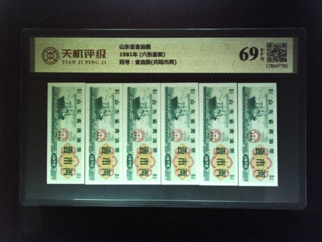 山东省食油票1981年 (六张套装)，冠号食油票(共陆市两)，纸币，钱币收藏
