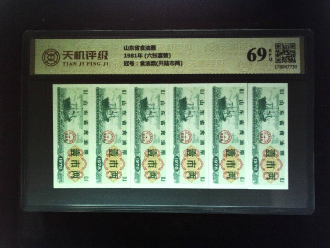 山东省食油票1981年 (六张套装)，冠号食油票(共陆市两)，纸币，钱币收藏