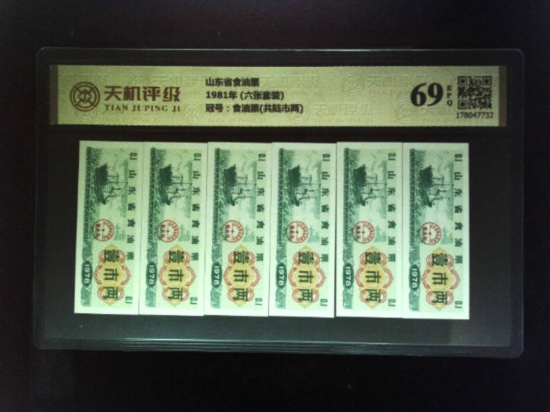 山东省食油票1981年 (六张套装)，冠号食油票(共陆市两)，纸币，钱币收藏
