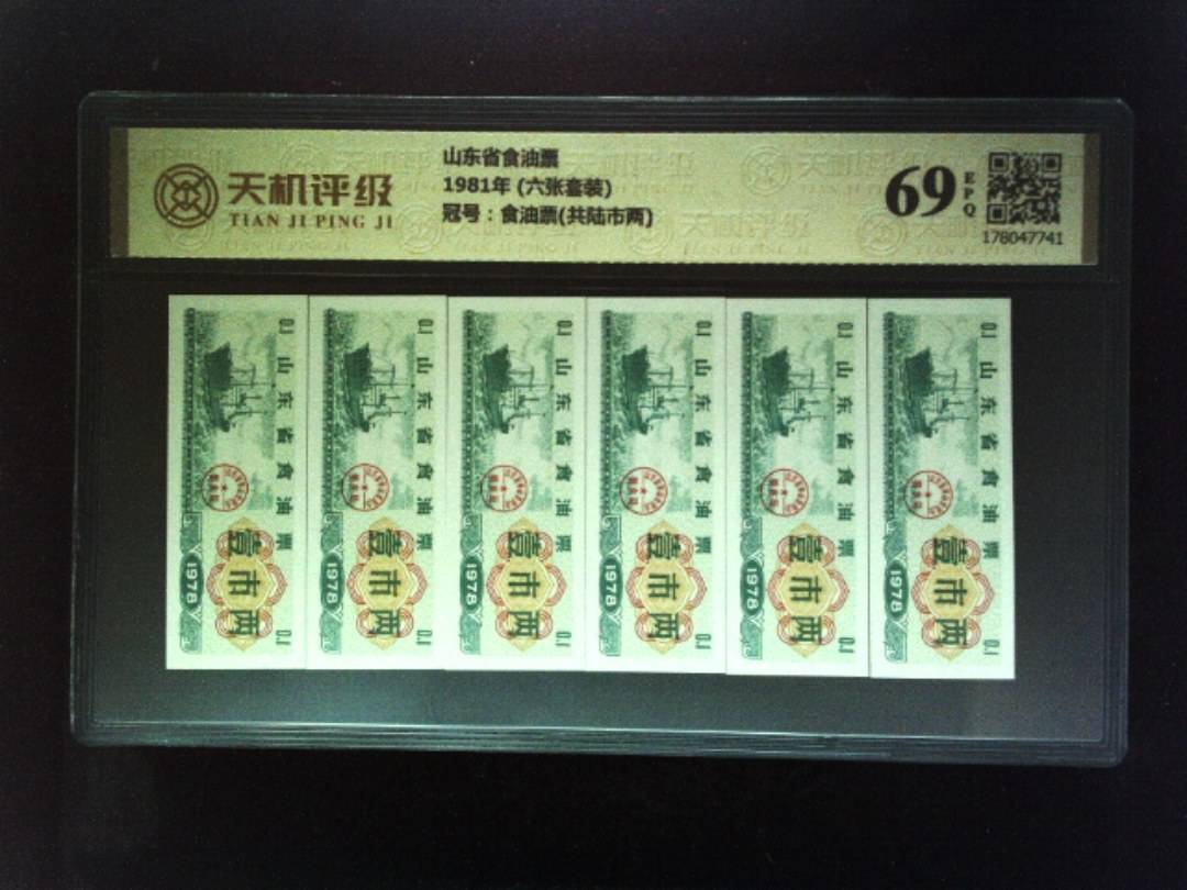 山东省食油票1981年 (六张套装)，冠号食油票(共陆市两)，纸币，钱币收藏