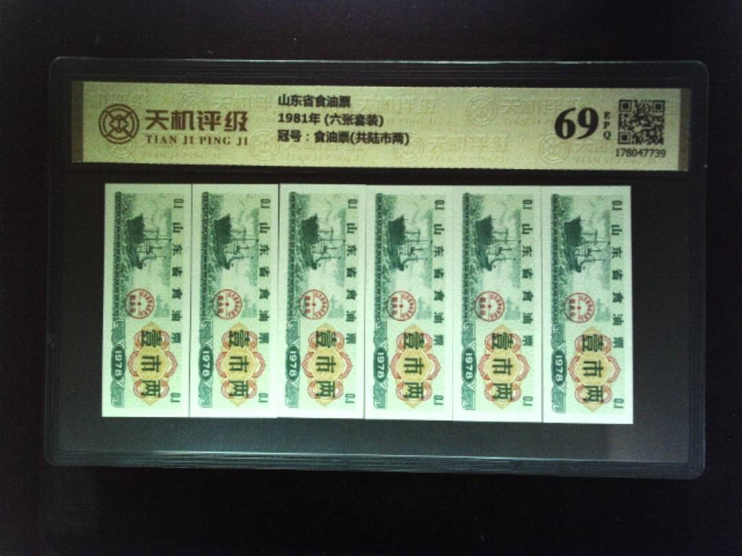 山东省食油票1981年 (六张套装)，冠号食油票(共陆市两)，纸币，钱币收藏