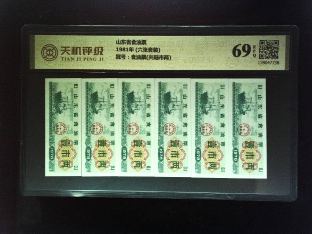 山东省食油票1981年 (六张套装)，冠号食油票(共陆市两)，纸币，钱币收藏