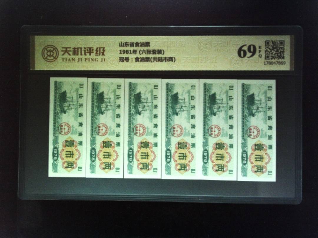 山东省食油票1981年 (六张套装)，冠号食油票(共陆市两)，纸币，钱币收藏