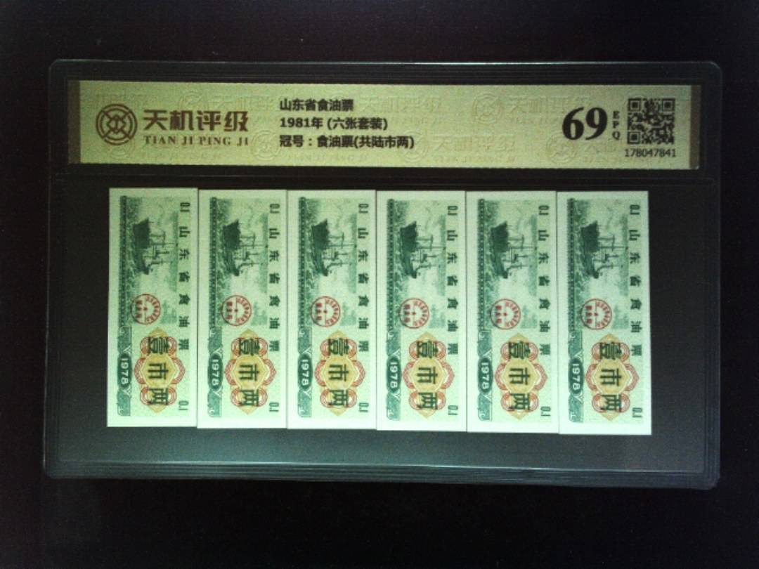 山东省食油票1981年 (六张套装)，冠号食油票(共陆市两)，纸币，钱币收藏
