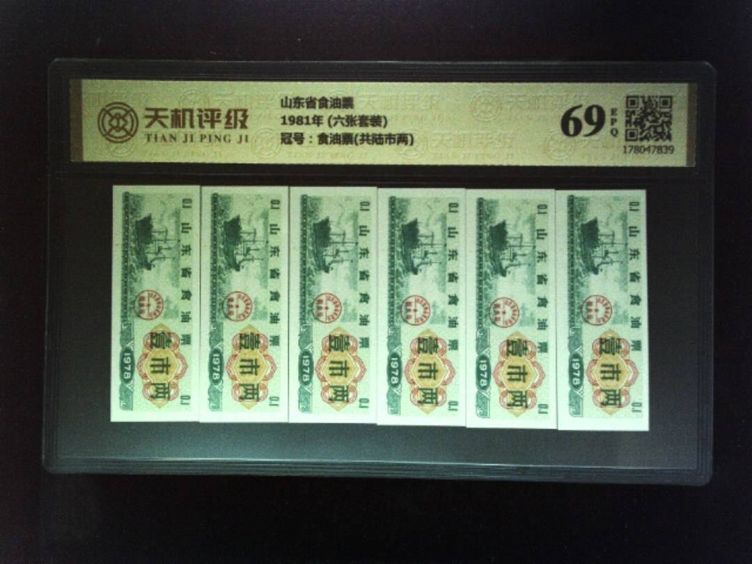 山东省食油票1981年 (六张套装)，冠号食油票(共陆市两)，纸币，钱币收藏