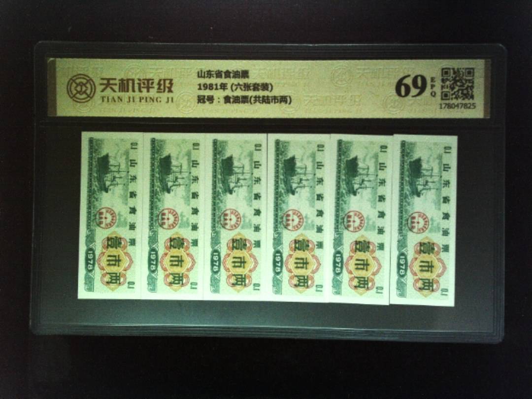 山东省食油票1981年 (六张套装)，冠号食油票(共陆市两)，纸币，钱币收藏